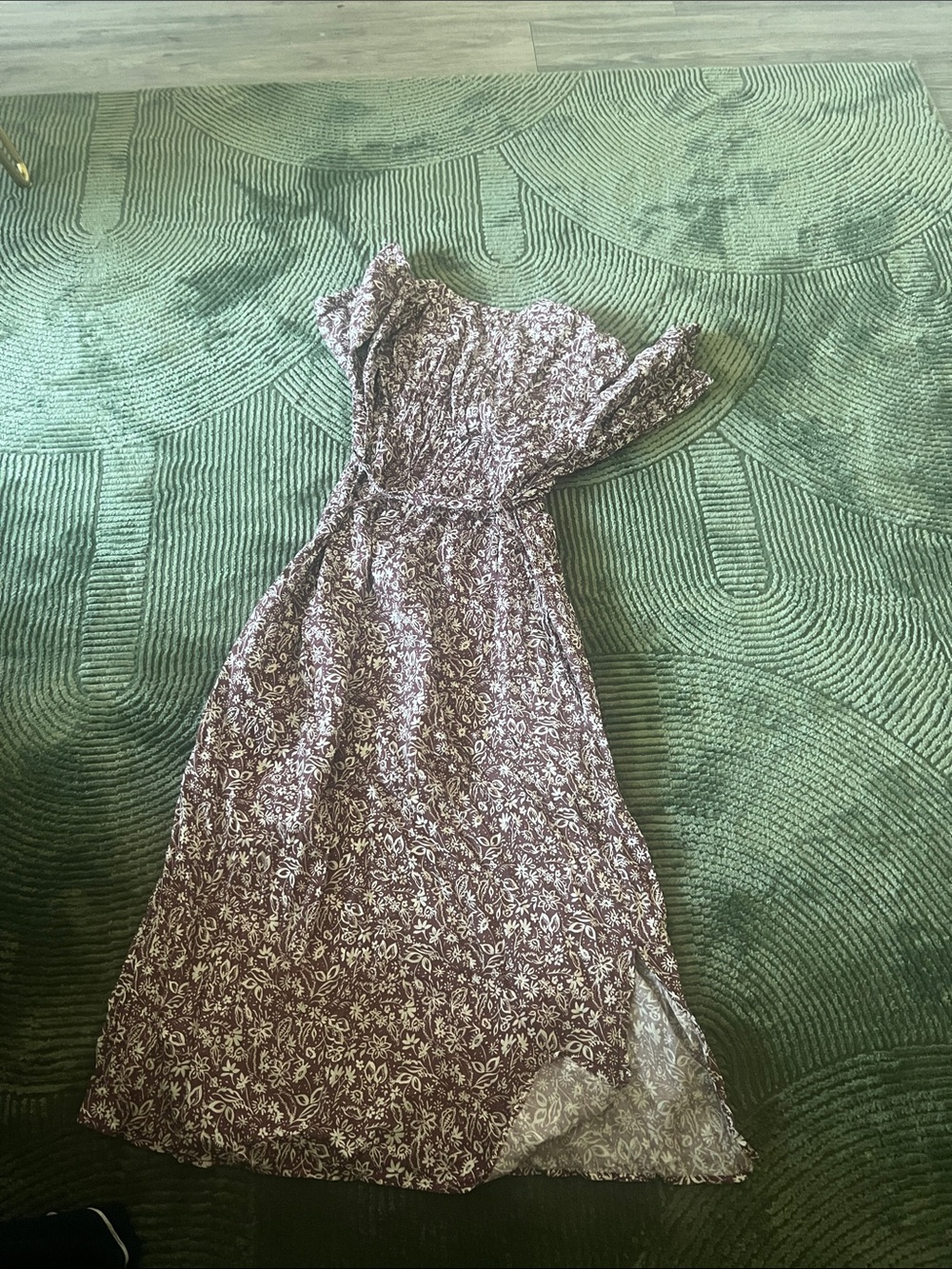 Source Unknown Plum Floral Midi Dress with Flutter Sleeves